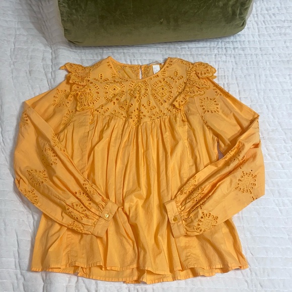 H&M Eyelet Ruffle Puff Sleeve Top Medium - Picture 2 of 8